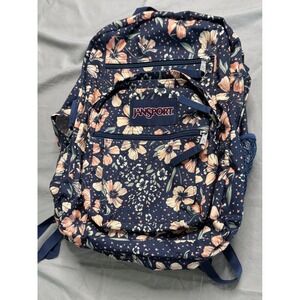 JanSport Big Student Backpack Navy Blue Floral School Travel‎ Bag